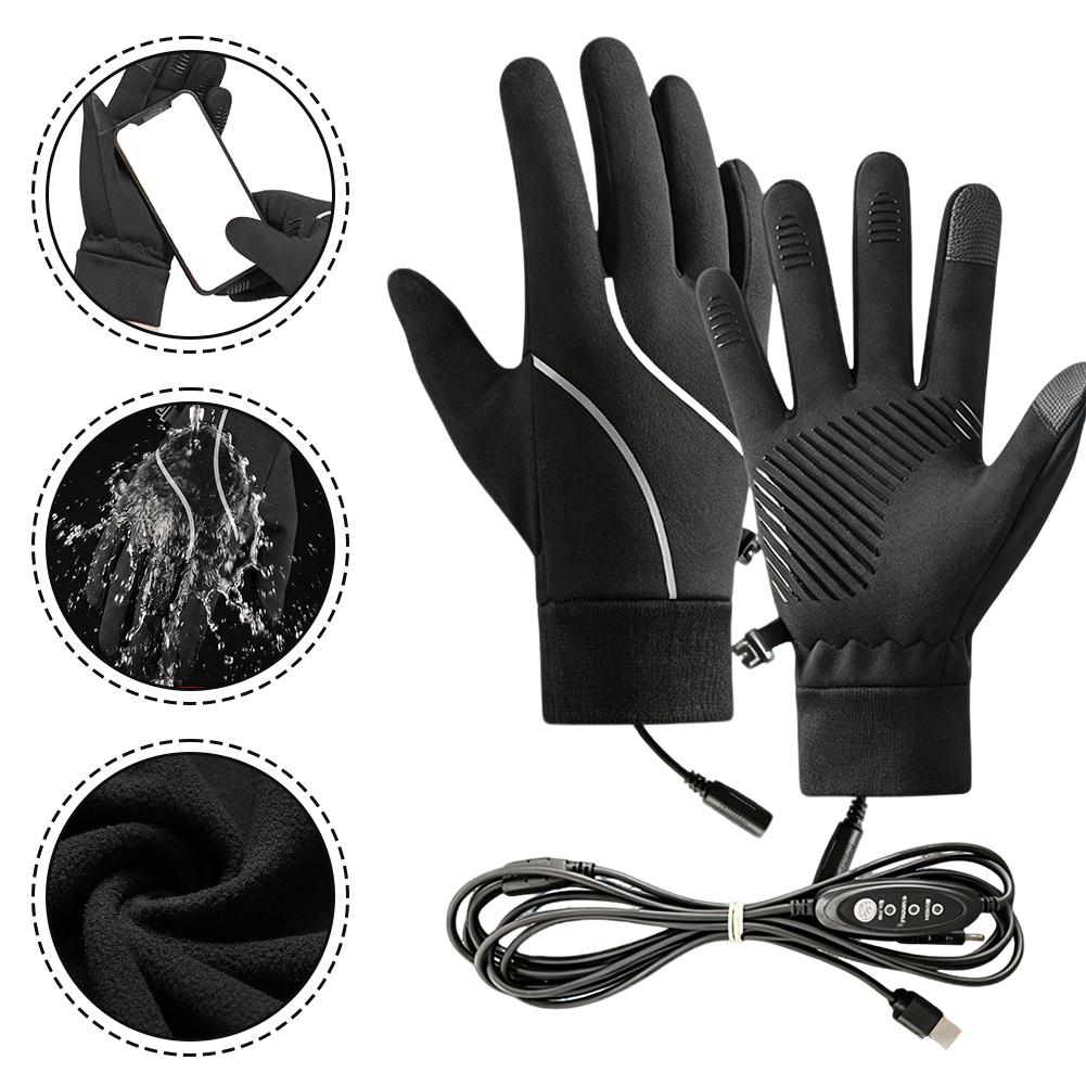 Heated Gloves Electric - 充電式ヒーター内蔵手袋。冬用、フリース素材、タッチスクリーン対応、防風、防寒。サイクリング、バイク、アウトドア活動に最適。