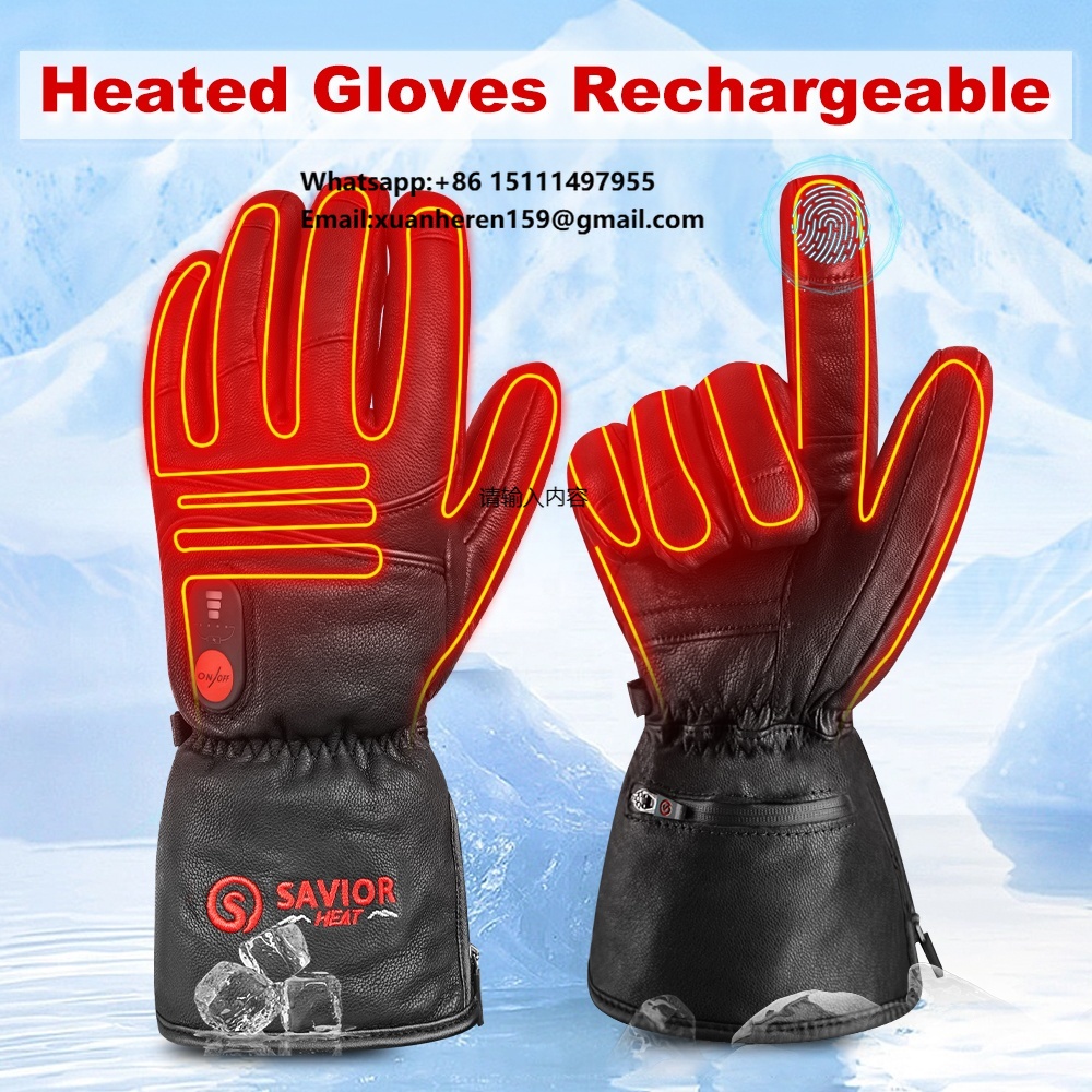 Heated Gloves Electric - 加熱された革手袋男性女性冬防水タッチスクリーン熱電気ハンドウォーマー 3 加熱温度スキー手袋