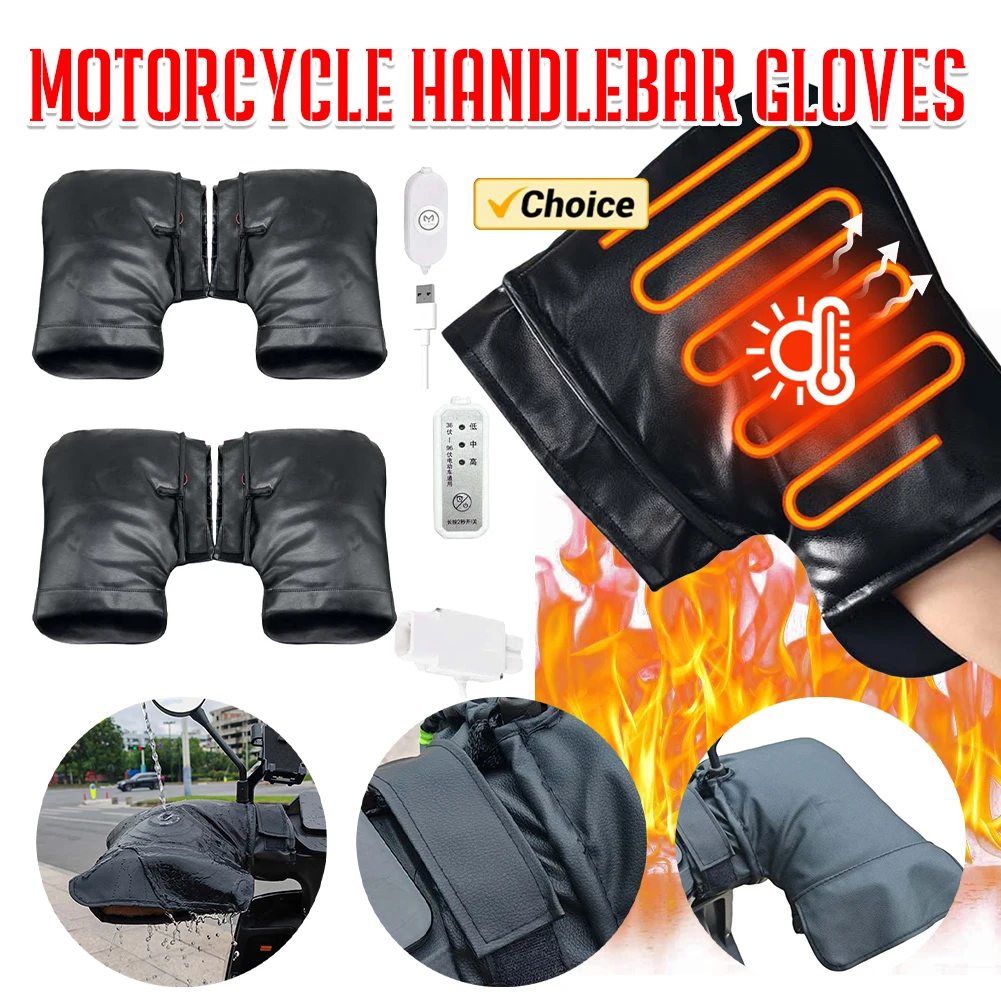 Heated Gloves Electric - 電熱ハンドルバーグローブ 3 レベル設定オートバイ加熱ウォームマフ USB 充電自転車 MTB