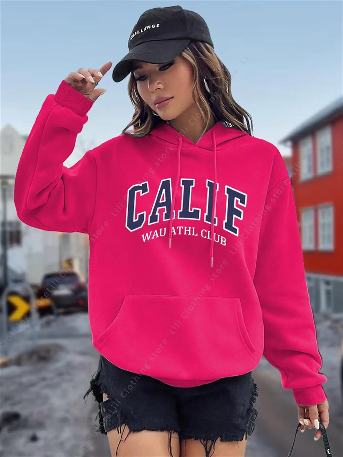 Winter Clothing Drawing - 女性のパーカー Y2K コージーフリース CALIF レタープルオーバーカジュアルトップ美的ファッション衣類トレンドパーカー女性フード付きスウェットシャツ