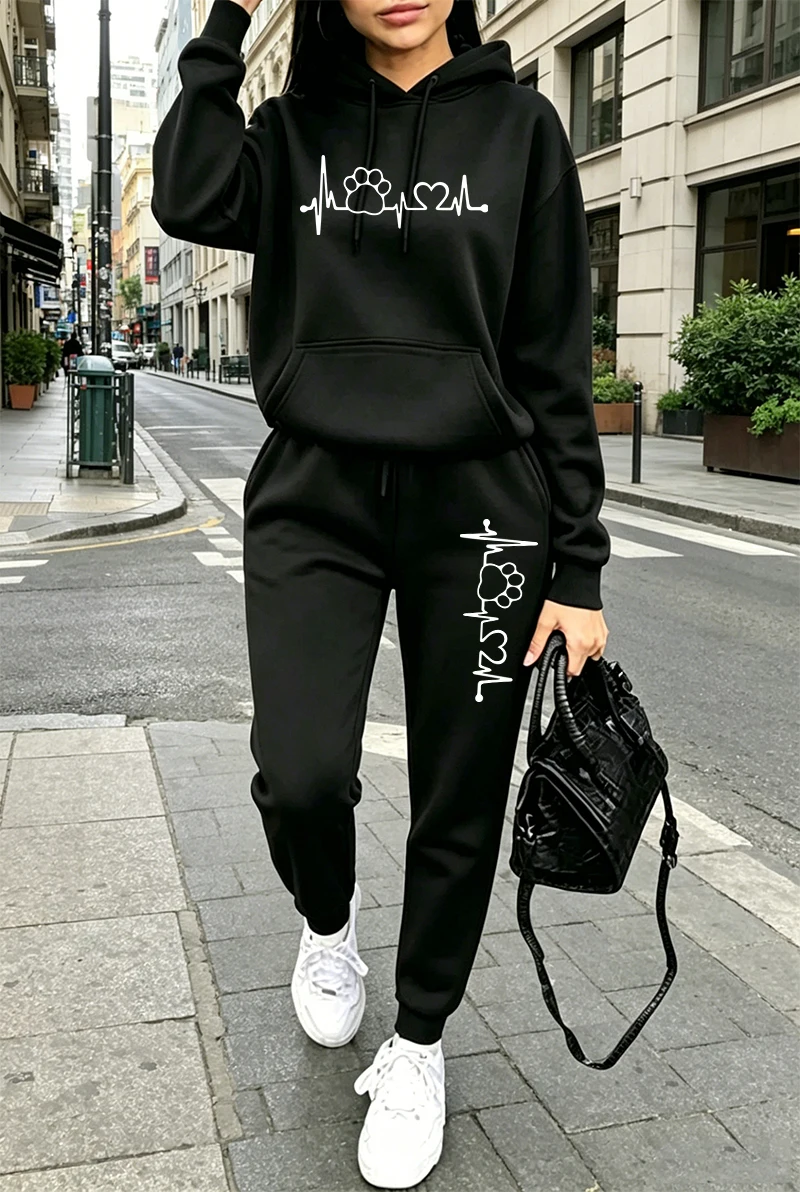 Winter Clothing For Women - 2026年 レディーストラックスーツ プリント入りカジュアルフーディー スウェットシャツ アウトドアスポーツ ジョギング