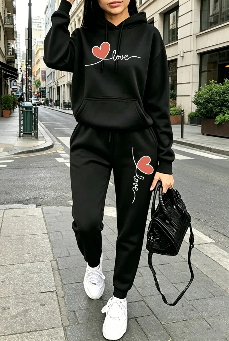 Winter Clothing For Women - レディーストラックスーツプリントカジュアル長袖フーディスウェットシャツアウトドアスポーツジョギングウェア秋冬ファッションストリートウェア