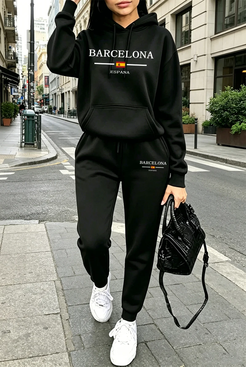 Winter Clothing For Women - ファッションレディーストラックスーツプリントカジュアルフーディスウェットシャツアウトドアスポーツジョギングウェア秋冬高品質スポーツウェア