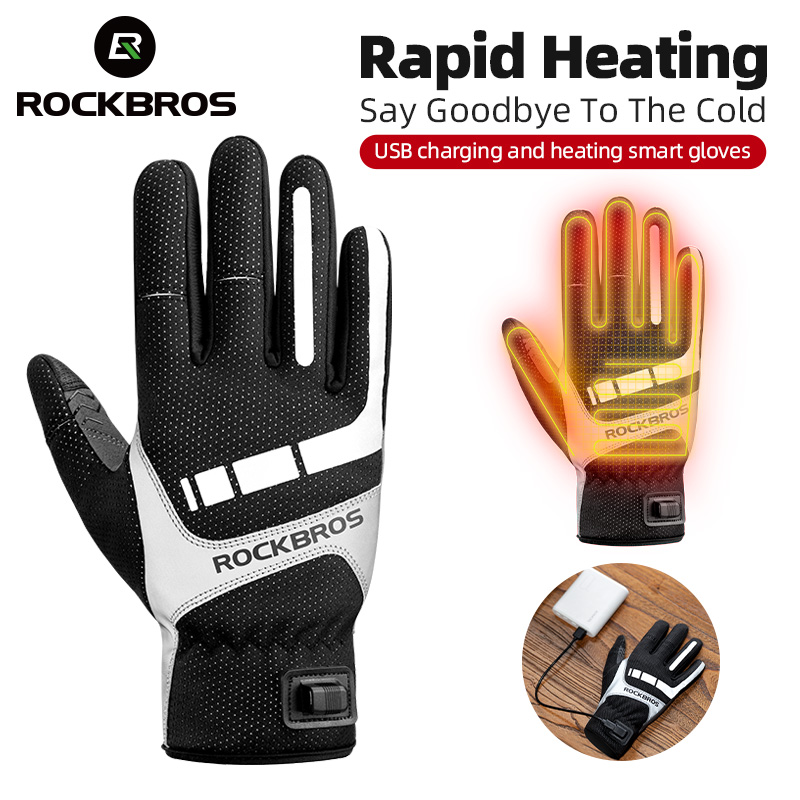 Heated Gloves Electric - Rockbros-サイクリング用の電気加熱冬用グローブ、タッチスクリーングローブ、USB充電式、オートバイライディング、ハイキング、雪、スキー