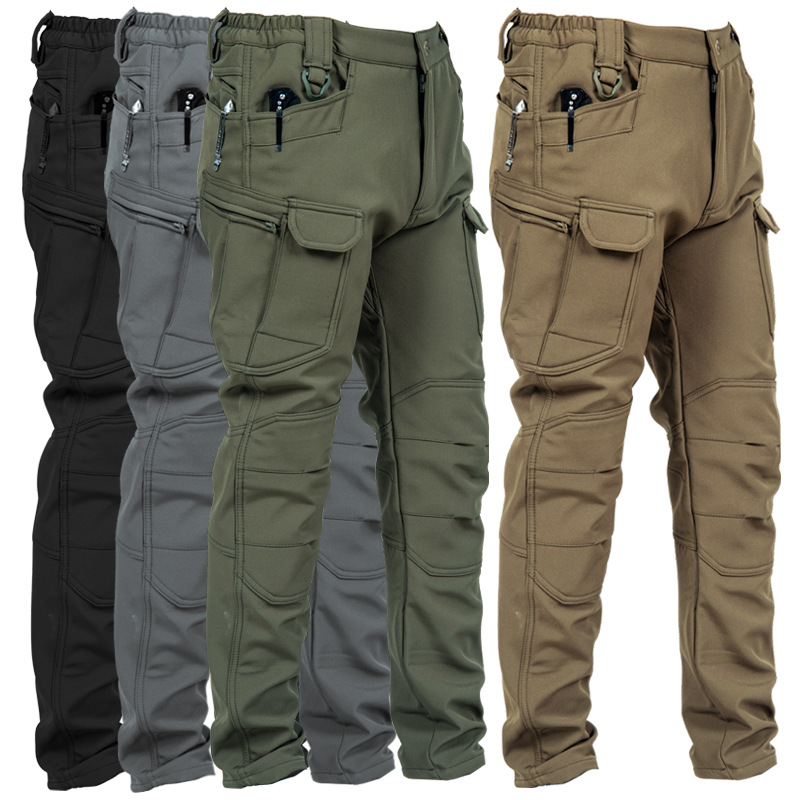 Winter Clothing Hiking - メンズ用、スリムフィット、多機能ポケット付き、防風・防水仕様のタクティカルワークパンツ。冬の屋外ハイキングに最適。