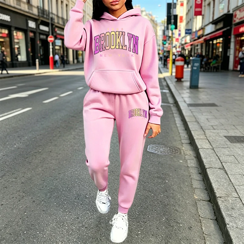 Winter Clothing For Women - カジュアルな女性用プリントパーカー2点セット。普段使いやスポーツ、ジョギングに最適な秋・冬用スポーツウェア。
