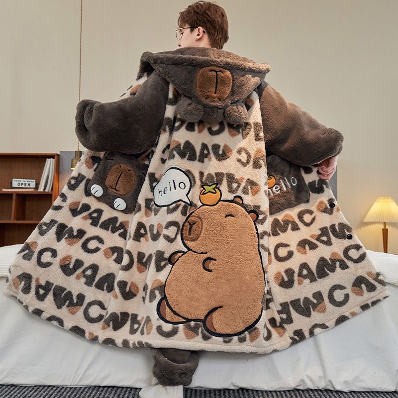 特大パンダ柄メンズ冬用厚手フランネルパジャマセット、フード付 - Winter Clothing Pk のレビューと価格