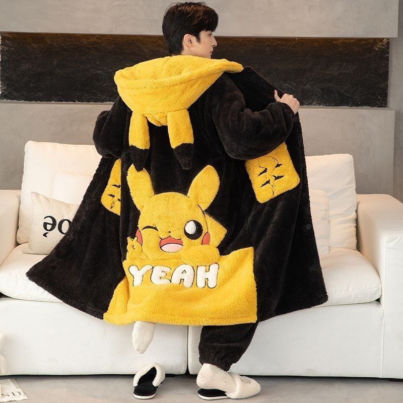 特大パンダ柄メンズ冬用厚手フランネルパジャマセット、フード付 - Winter Clothing Pk のレビューと価格