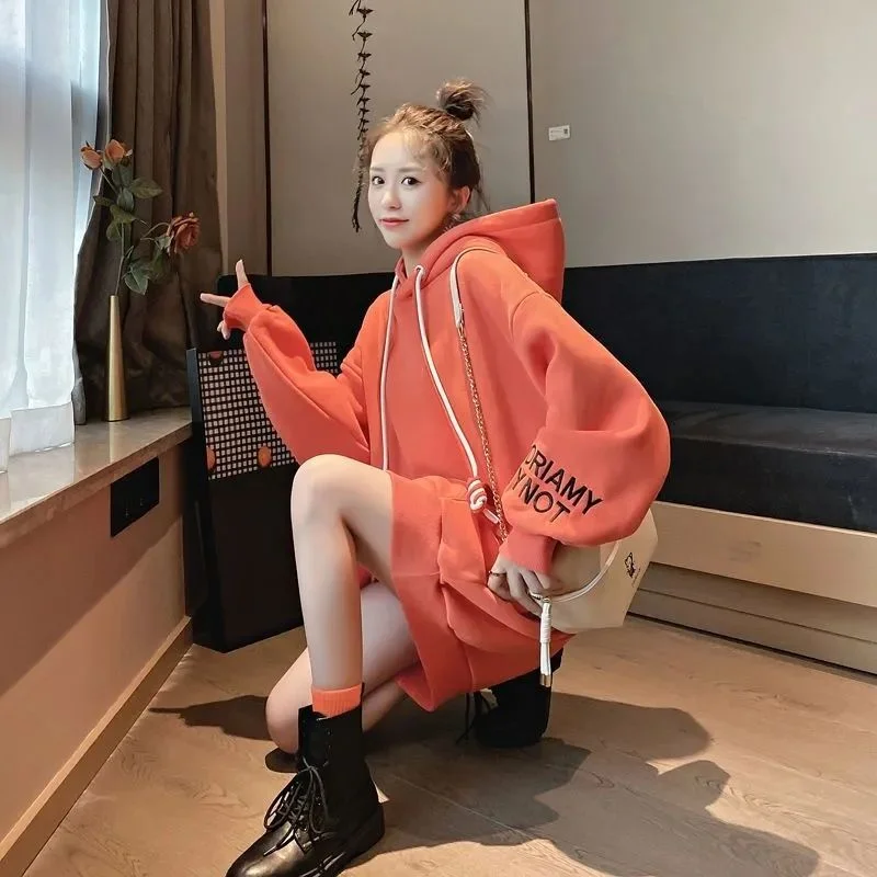 ストリートウェアフリースフード付きドレス Y2K 韓国風無地 - Winter Clothing Drawing のレビューと価格