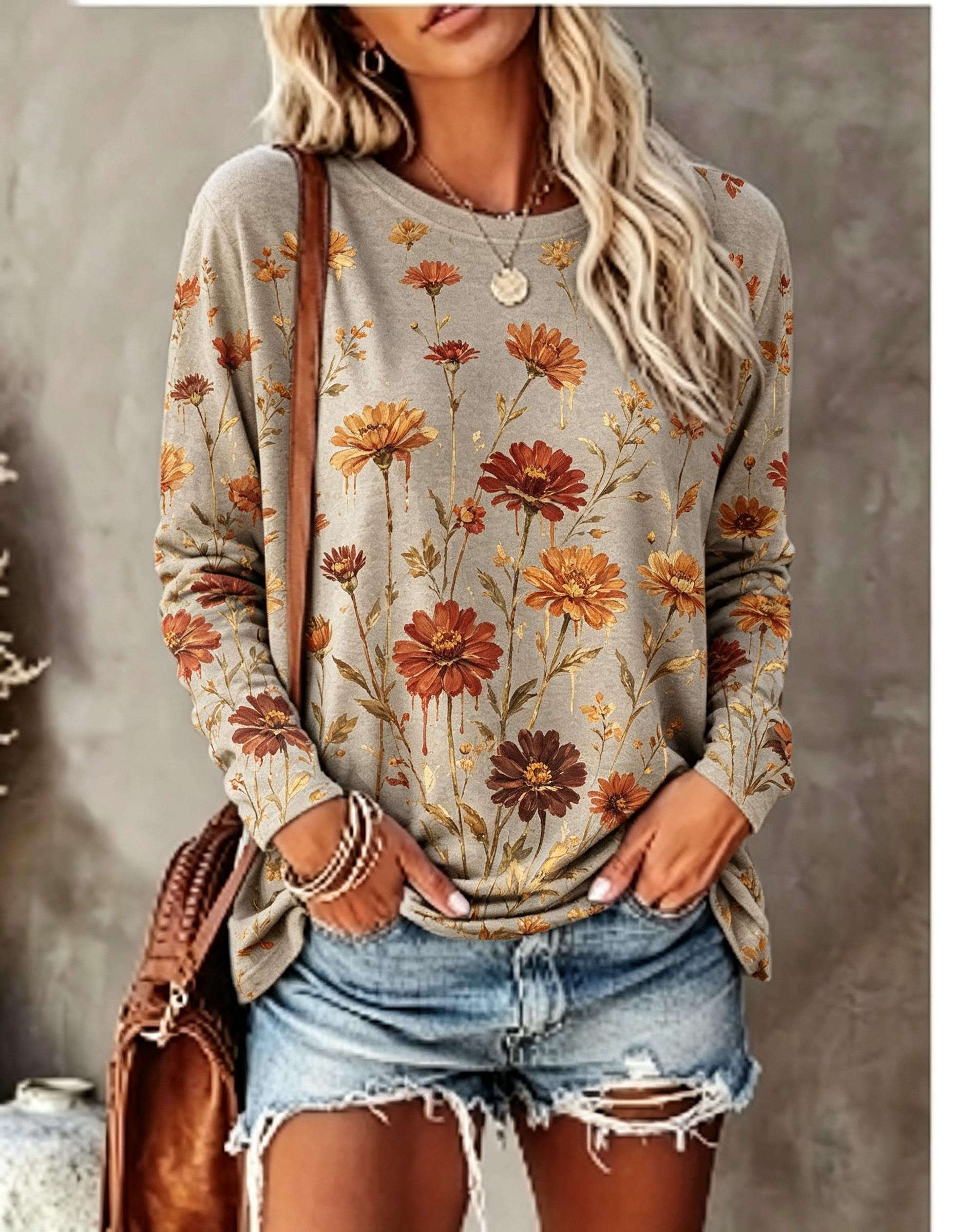 レディース長袖Tシャツ 油絵 アイリス 花柄 ヴィンテージ  - Winter Clothing For Women のレビューと価格