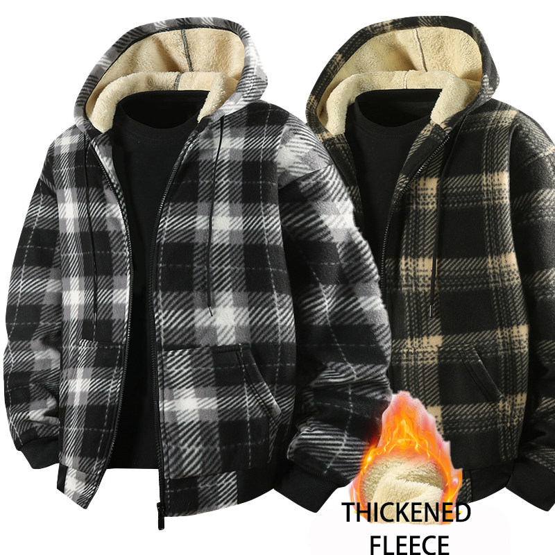 新作ファッションフリース裏地メンズカジュアルフード付きチェッ - Winter Clothing Pk のレビューと価格