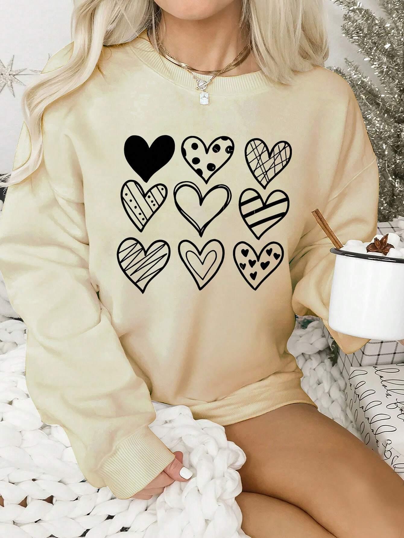 シンプルなラインハート描画印刷女性パーカー原宿パーカーファッ - Winter Clothing Drawing のレビューと価格