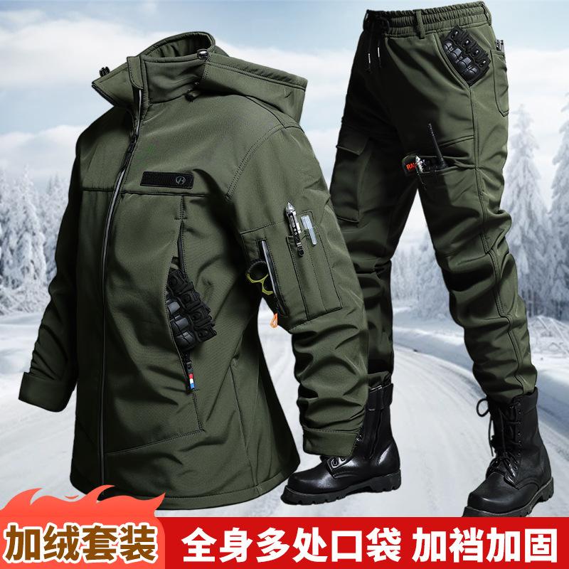 秋と冬のベルベット防水タクティカルジャケットとパンツセット男 - Winter Clothing Pk のレビューと価格