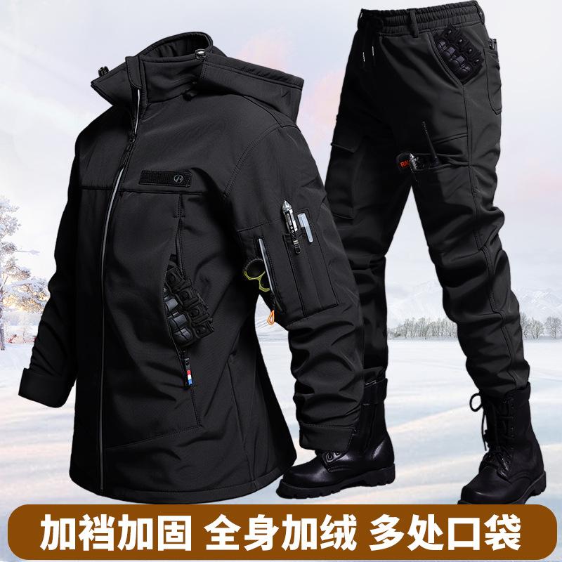 秋と冬のベルベット防水タクティカルジャケットとパンツセット男 - Winter Clothing Pk のレビューと価格